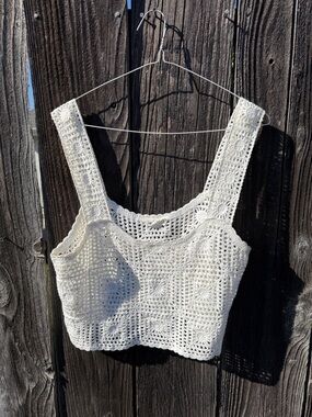 Crochet Square-Neck Crop Top - Cream